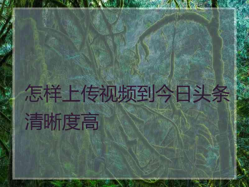 怎样上传视频到今日头条清晰度高