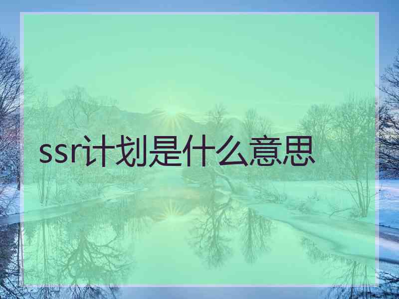 ssr计划是什么意思