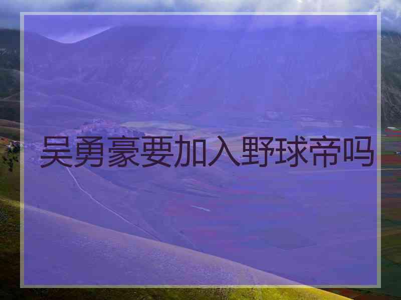 吴勇豪要加入野球帝吗